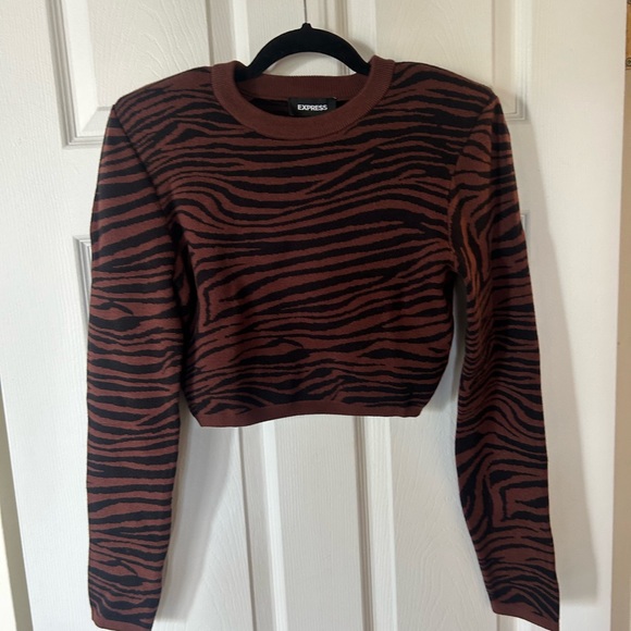Express Zebra Print Mini Sweater Skirt burgundy red knit size M Skirt tiger - Picture 3 of 8